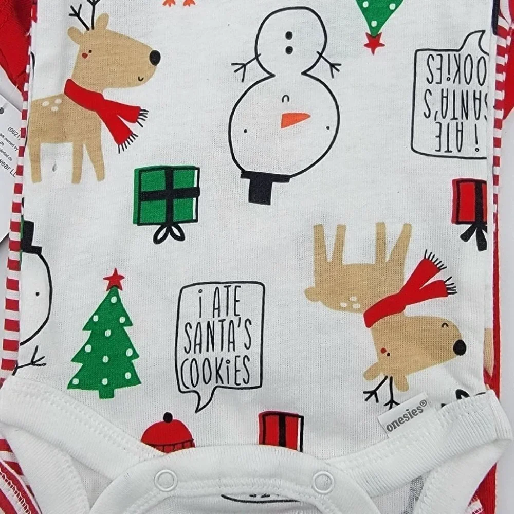 Christmas Bodysuits One Pieces Infants 0 3 Months Newborn Set Red White